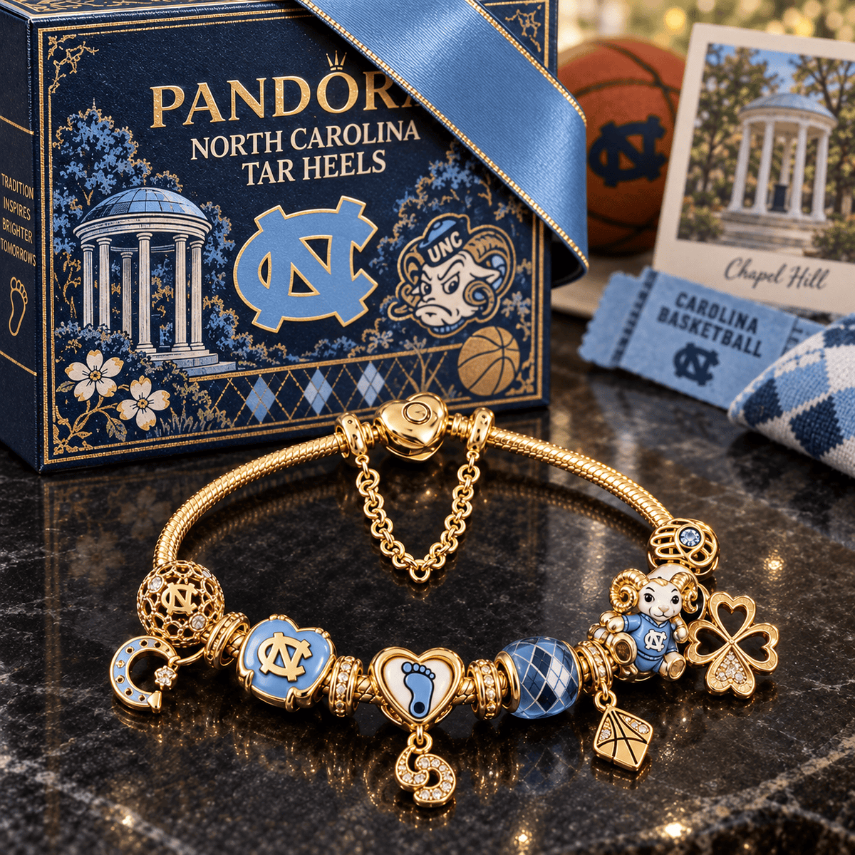 UNC Gold Charm Bracelet Set PTKL