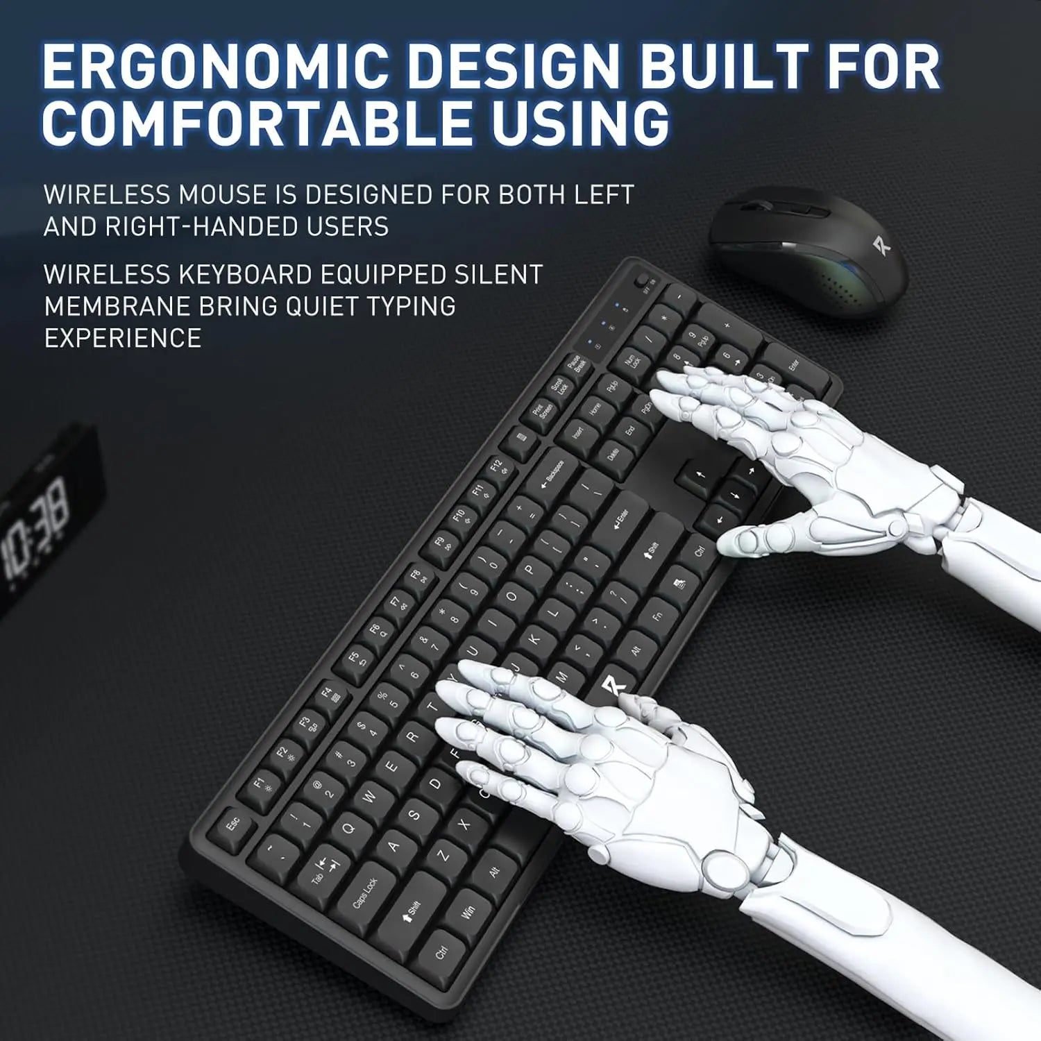 Redragon BS7634 104 Keys Wireless Keyboard And Mouse Combo 2.4Ghz Low-Profile Membrane Keyboard with Low Profile Design