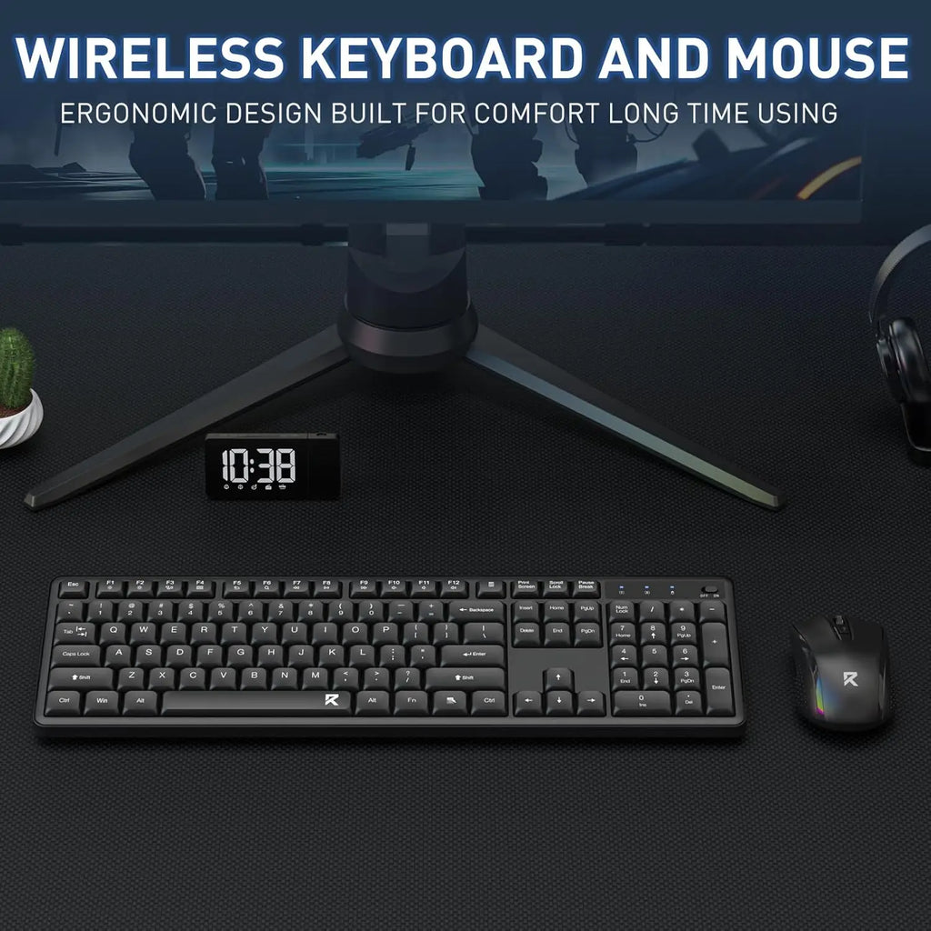 Redragon BS7634 104 Keys Wireless Keyboard And Mouse Combo 2.4Ghz Low-Profile Membrane Keyboard with Low Profile Design
