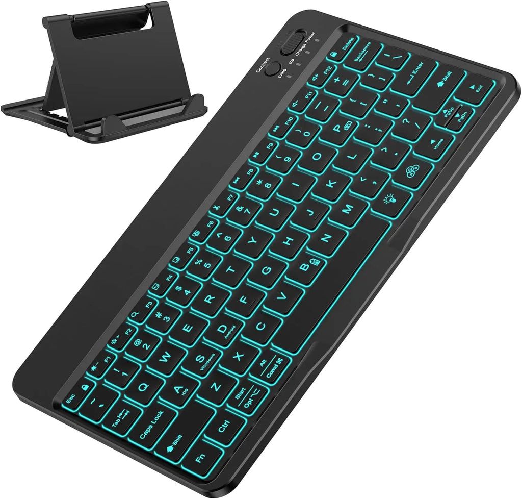 7-Color Backlit Bluetooth Keyboard for Tablets & Phones, Rechargeable, Portable